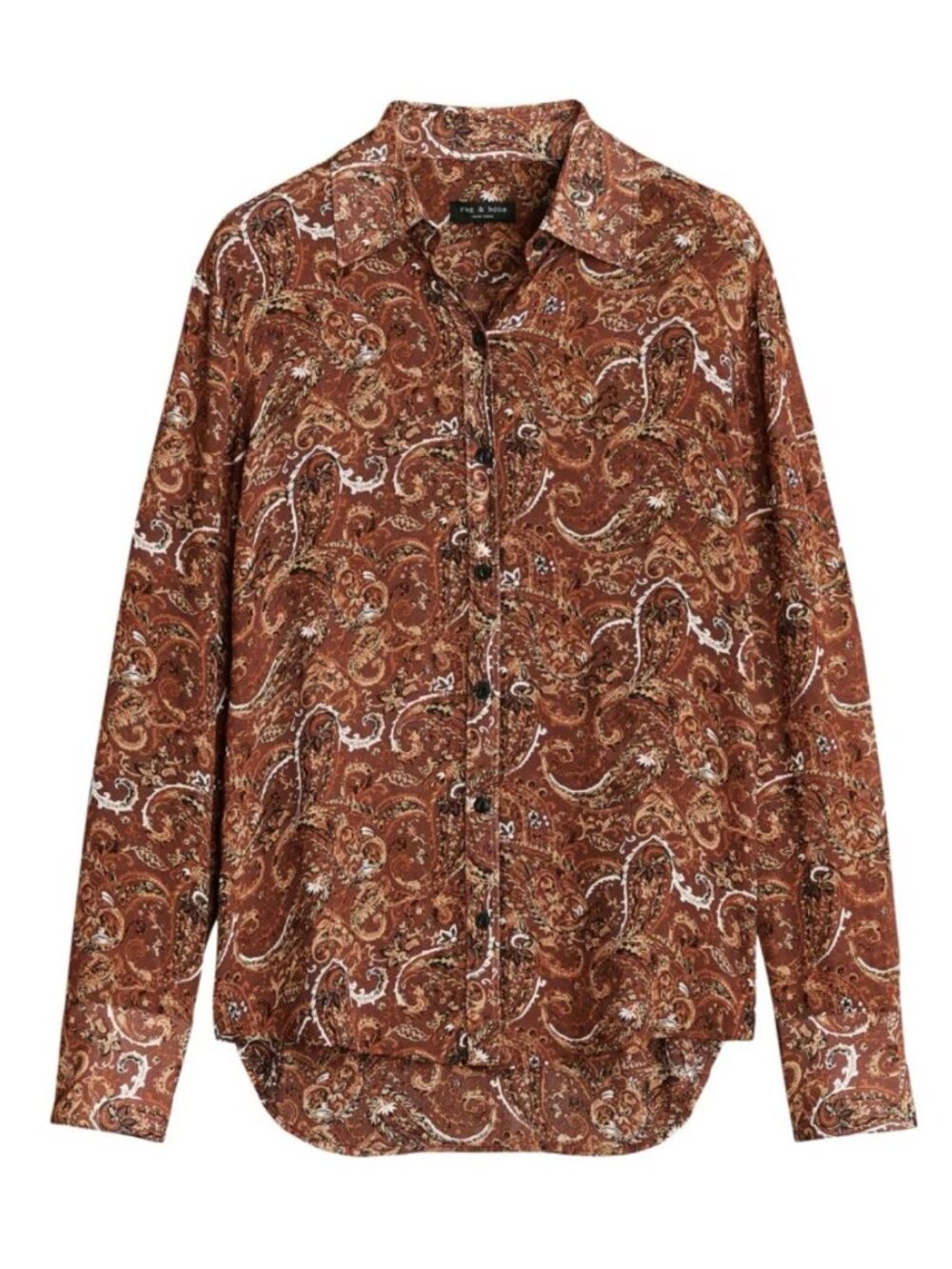 RAG & BONE Antonia Paisley Blouse Size M Button Up Long Sleeve Brown $395 Retail
